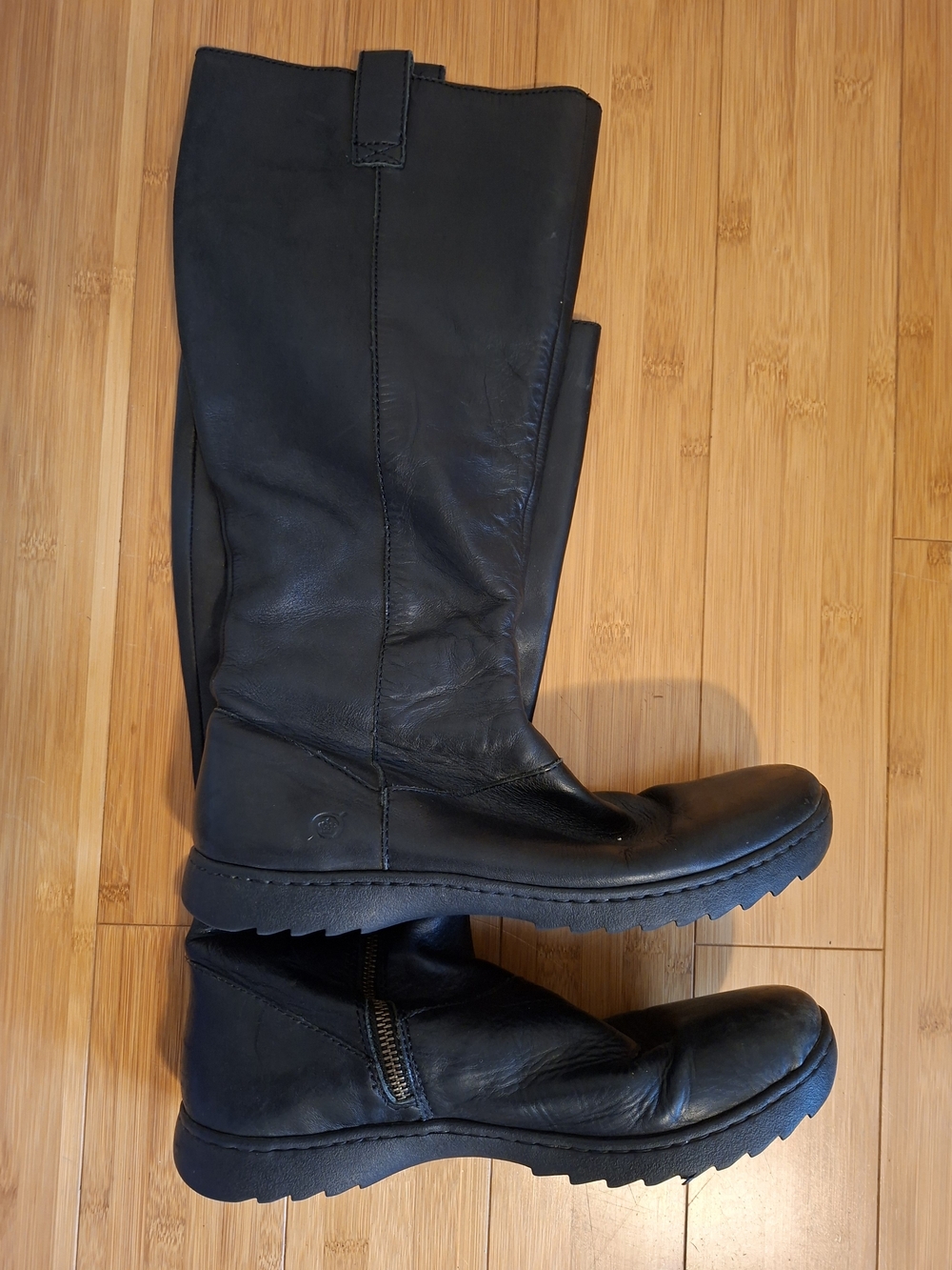 Børn Black Leather Tall Riding Boots, Size 9.6